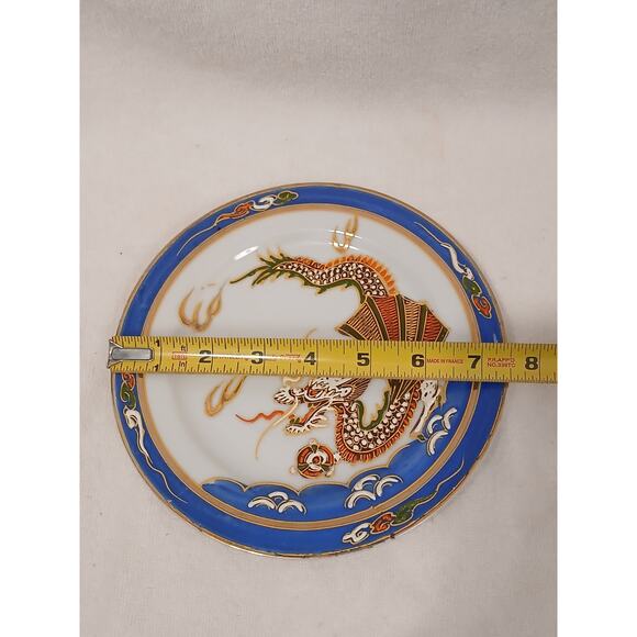 Japanese Moriage Hand Painted Dragonware 7.5" Plate Blue Band 3D Dragon & Flame - Picture 6 of 16